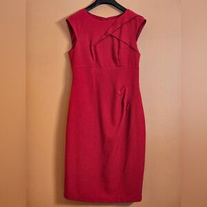 Adrianna Papell Pleated Crepe Sheath Dress, Poppy Red, Size 6